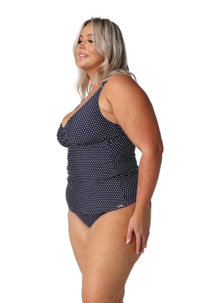 Navy and White Dots Cross Front Swing Tankini Top