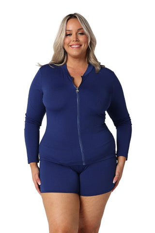 Chlorine Resistant Plain Navy Long Sleeve Rash Vest