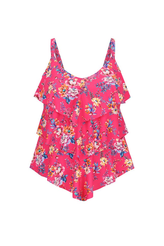 Ghost mannequin hot pink floral tiered tankini top