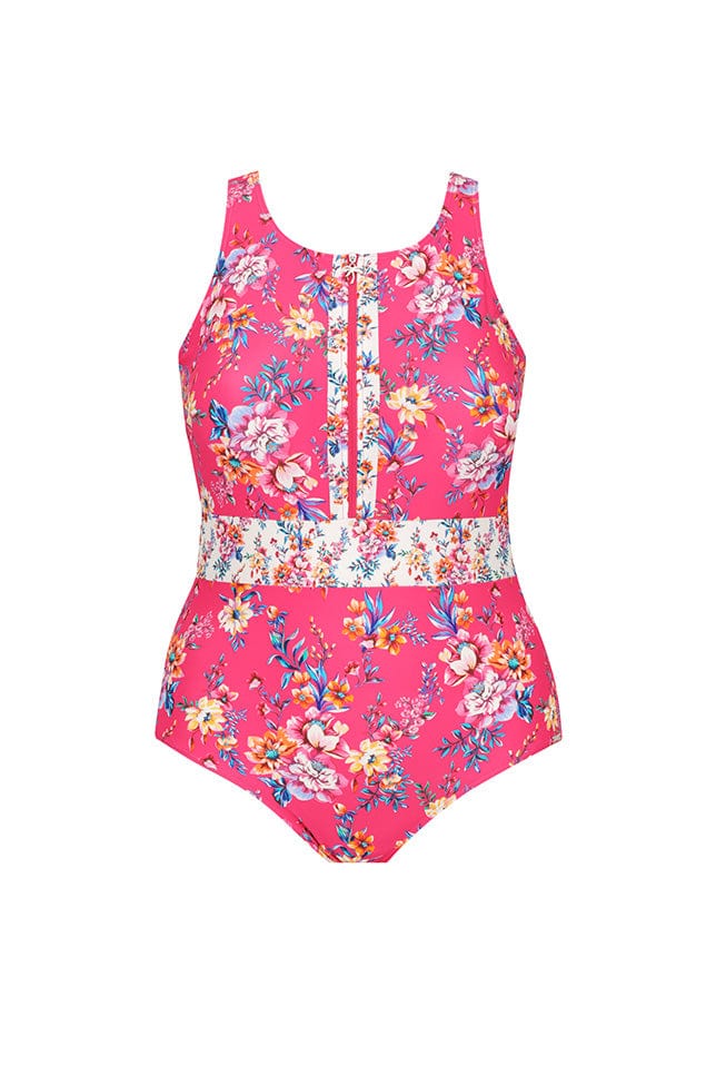 Ghost mannequin hot pink floral sleeveless one piece