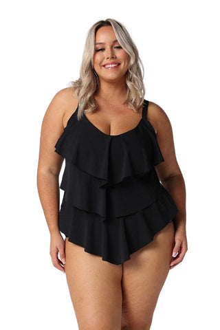 Chlorine Resistant Black 3 Tier Tankini Top