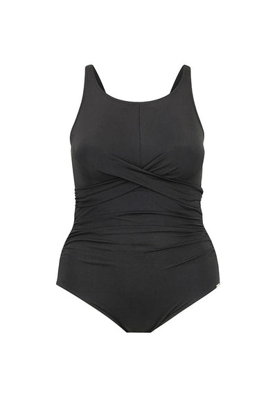 Black high neck twist one piece for curve women