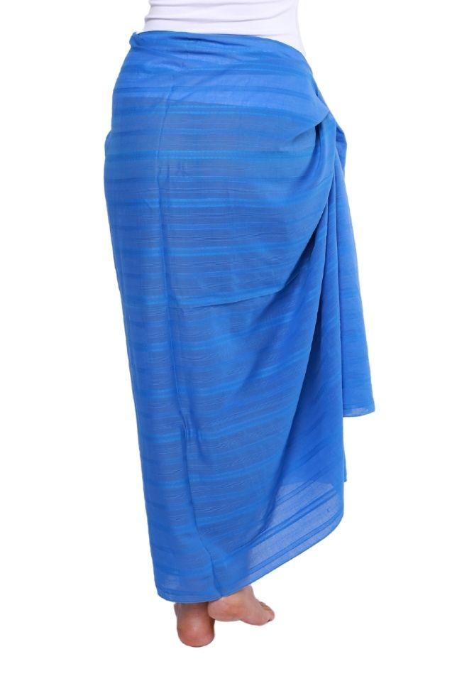 Model wearing blue cotton sarong