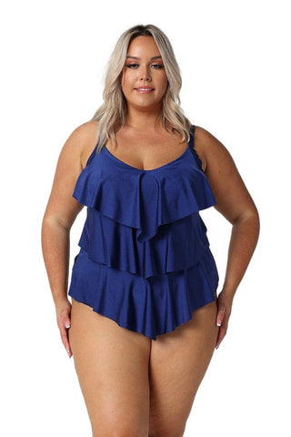 Metallic Navy 3 Tier Tankini Top