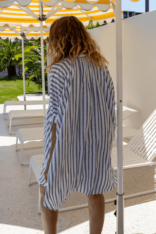 Navy and White Striped Oversized Cover Up