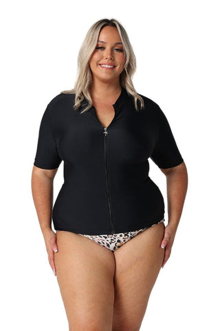 Plain Black Short Sleeve Rash Vest