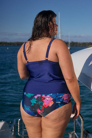 Metallic Navy 3 Tier Tankini Top