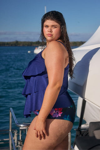 Metallic Navy 3 Tier Tankini Top