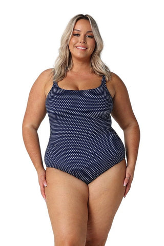 Chlorine Resistant Navy & White Dots Tank One Piece