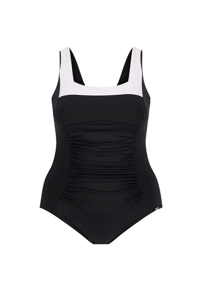 ghost mannequin black with white accent one piece