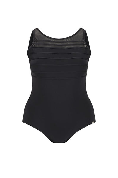 ghost mannequin black mesh high neck one piece