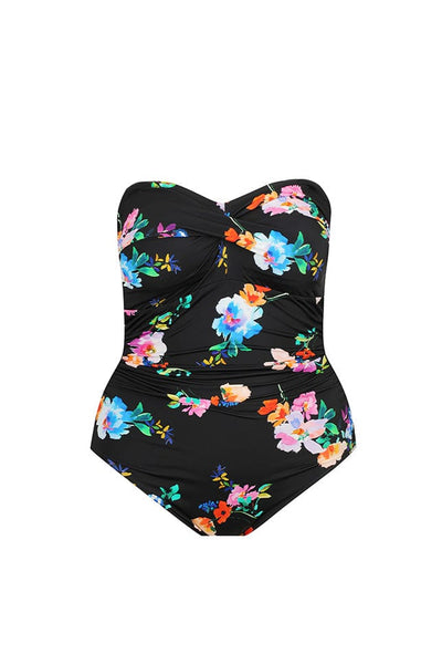 Ghost mannequin black and bright floral strapless one piece