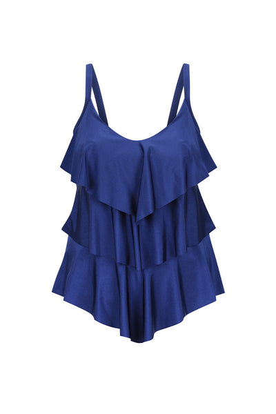 Ghost mannequin of navy ruffle tankini top for curve woman