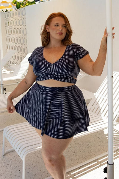 Navy and White Dots Skater Skirt