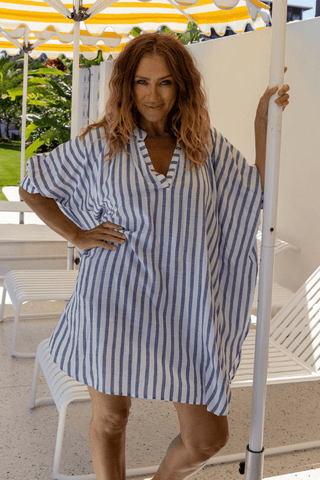 Navy and White Striped Oversized Cover Up