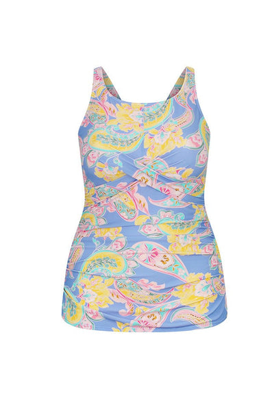 Ghost mannequin pastel paisley high neck tankini top