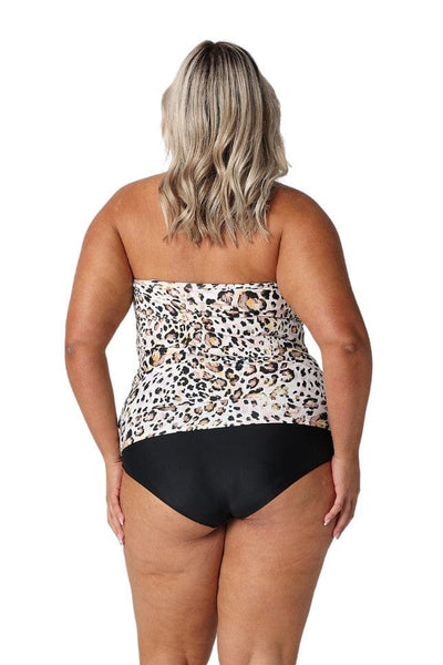 Snow Leopard Flouncy Bandeau Tankini Top