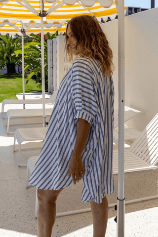 Navy and White Striped Cover Up