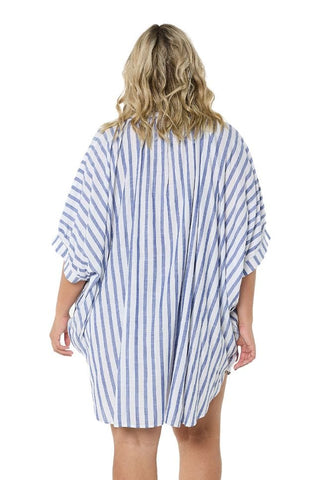 Navy and White Striped Oversized Cover Up