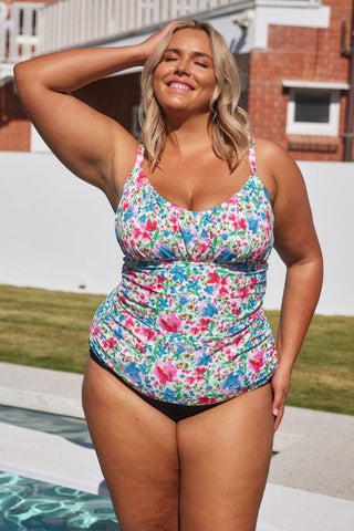 Plus Size - Turquoise Underwire Knot Front Flyaway Tankini Top
