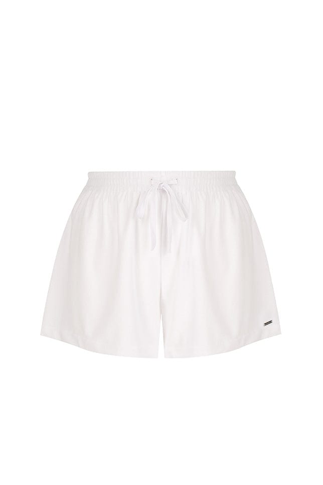 ghost mannequin of white terry towelling shorts for curve women