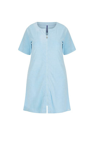 Terry Towelling Zip Through Dress Light Blue