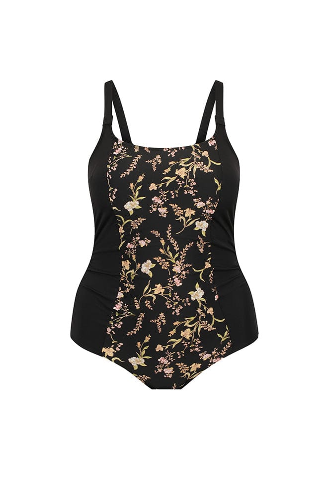 Ghost mannequin black floral womens one piece swimsuit