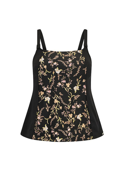 Ghost mannequin black with flower pattern tankini top