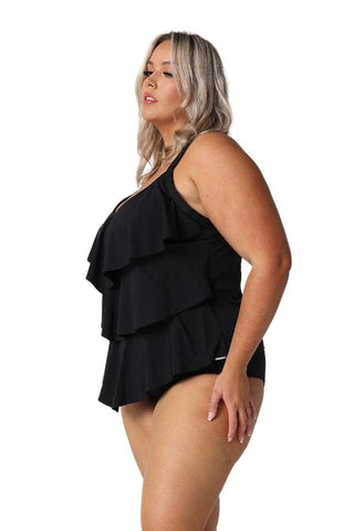 Chlorine Resistant Black 3 Tier Tankini Top