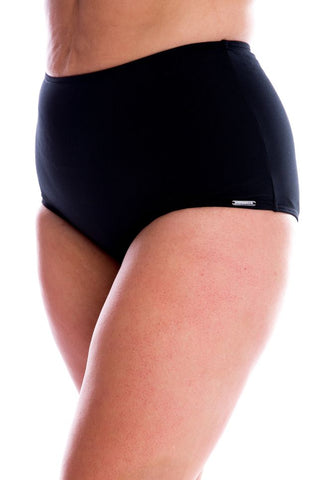 Chlorine Resistant Plain Black High Waist Bikini Bottoms