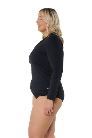 Chlorine Resistant Plain Black Long Sleeve Rash Vest