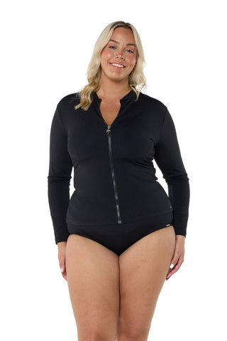 Chlorine Resistant Plain Black Long Sleeve Rash Vest