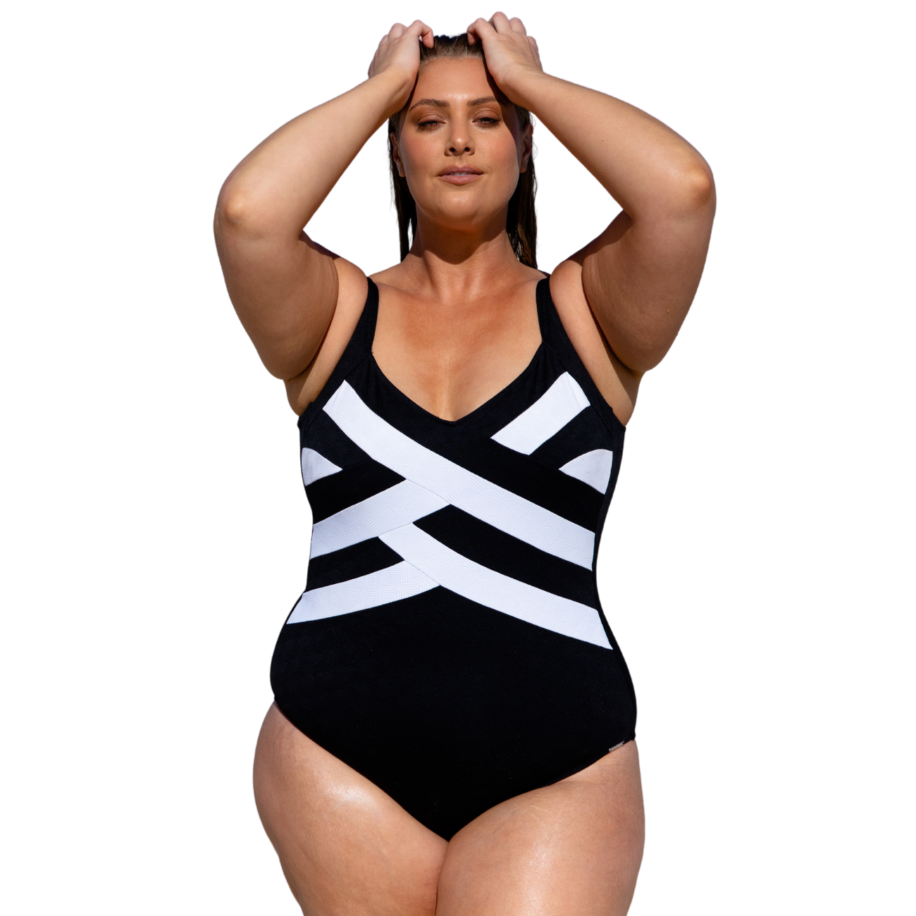 Women's Plus Size One Piece Swim Dress Striped Tummy Control