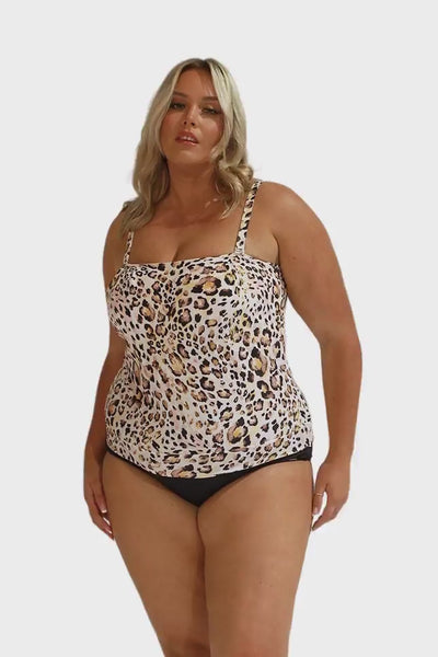 Snow Leopard Flouncy Bandeau Tankini Top