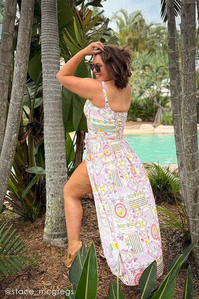 Influencer @stace_mcgregs wearing the Tutti Frutti maxi skirt