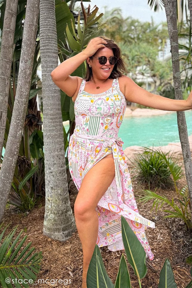 Influencer @stace_mcgregs wearing the Tutti Frutti maxi skirt