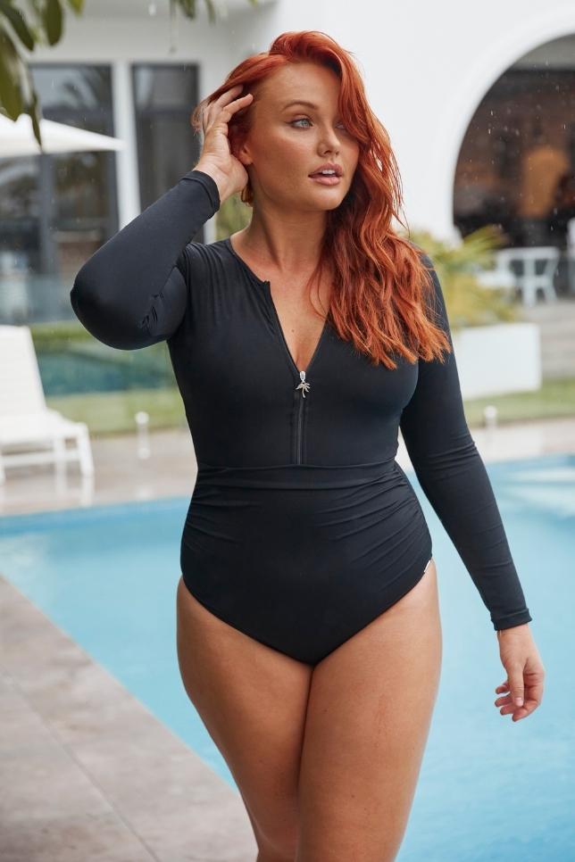 Long sleeve zip front swimsuit on sale